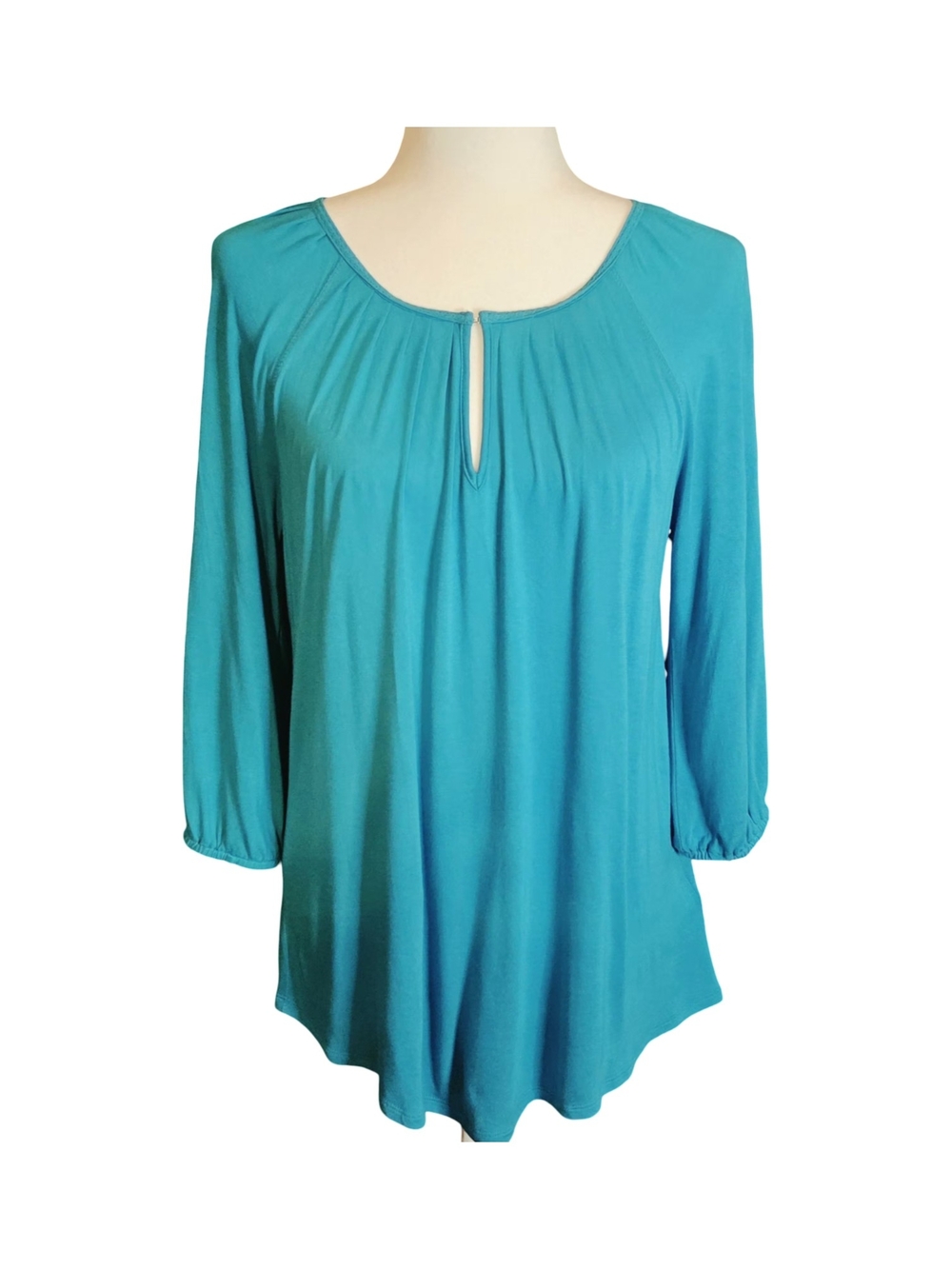 Cable & Gauge Turquoise Keyhole Neck 3/4 Sleeve Blouse Top Size Small